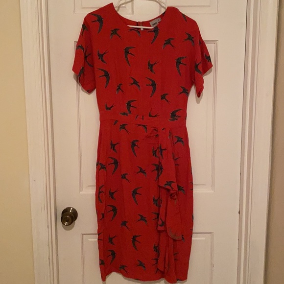 ASOS Red Bird Print Wrap Dress - Picture 2 of 10
